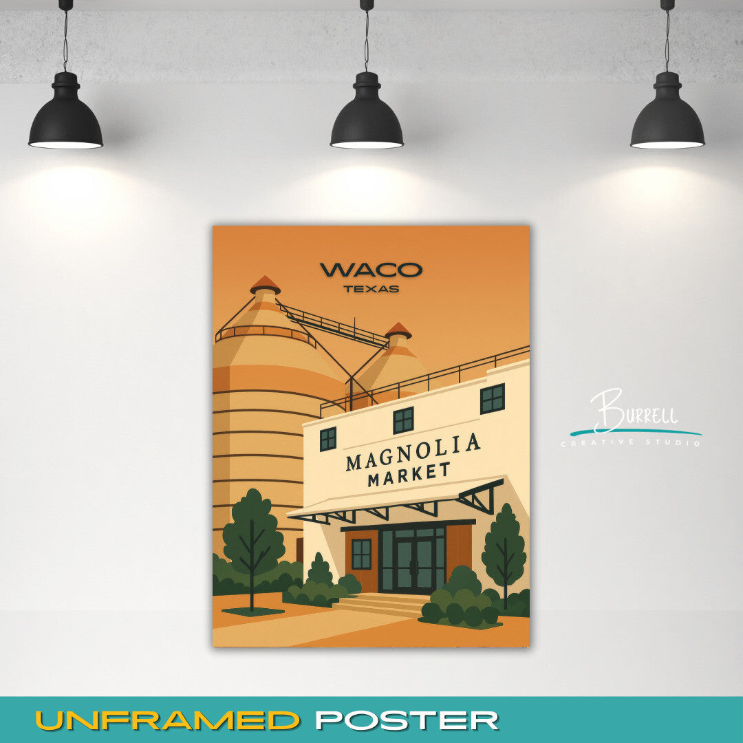 Waco Texas Magnolia Market Travel Poster & Wall Art Poster Print