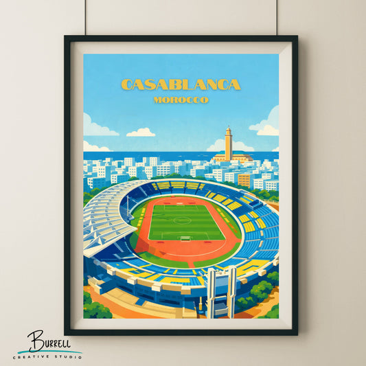 Casablanca Morocco Mohammed V Stadium Travel Poster & Wall Art Poster Print