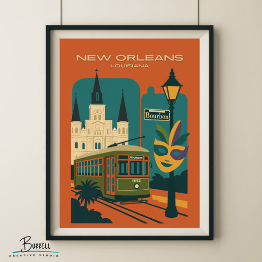New Orleans Louisiana Unique Attractions Travel Poster & Wall Art Poster Print