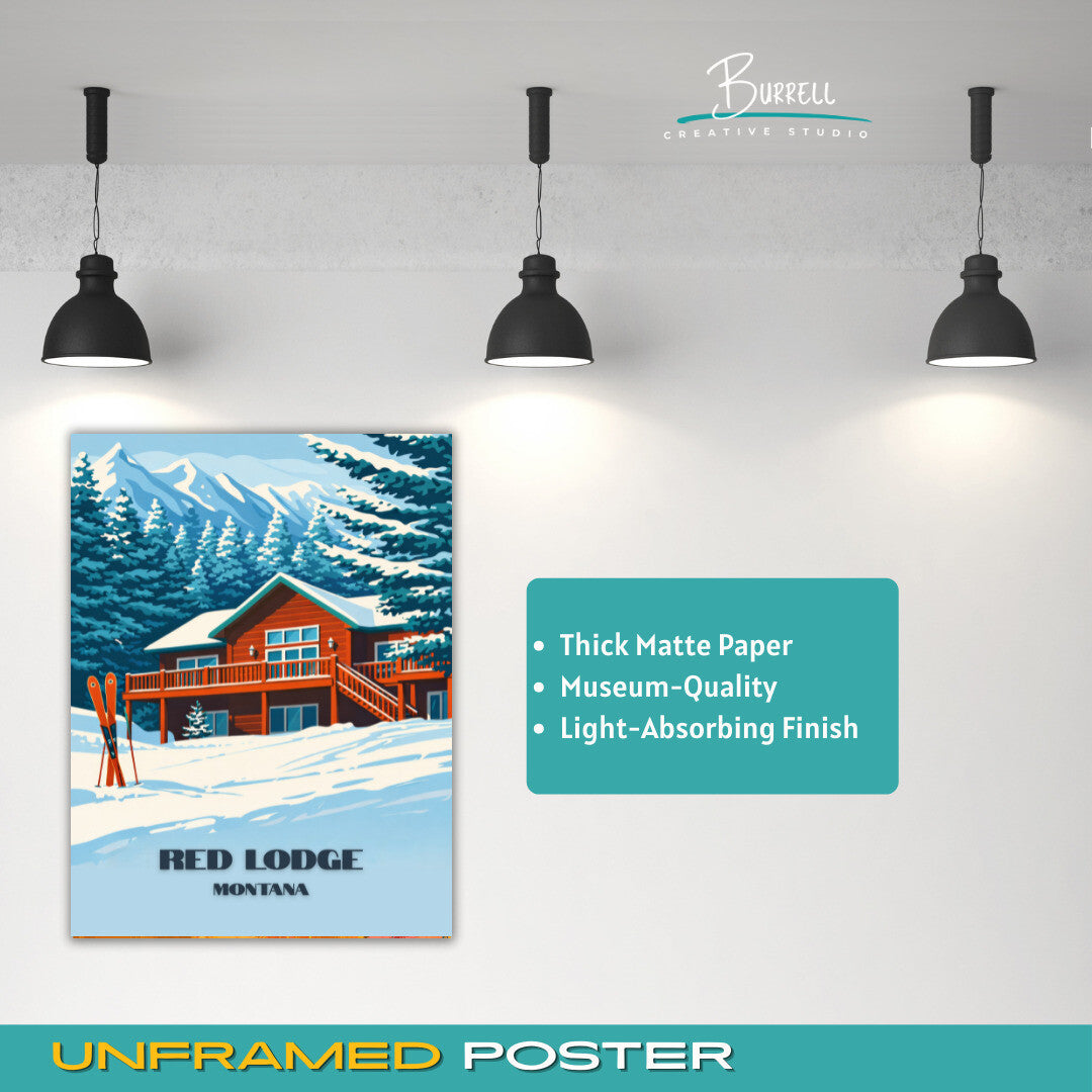 Red Lodge Montana Mountain Ski Resort Travel Posters & Wall Art Poster Print