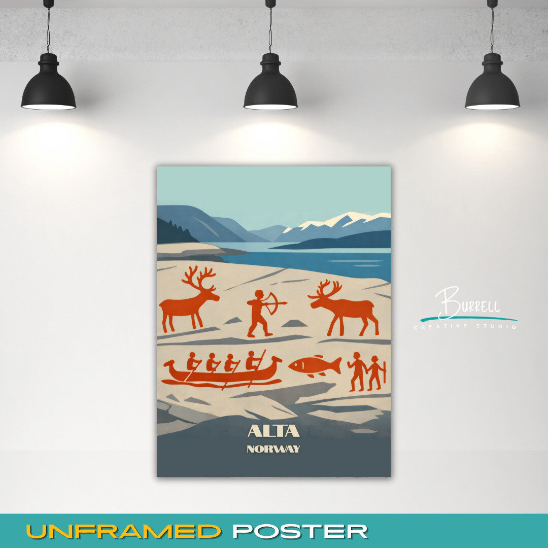 Alta Norway Rock Carvings Travel Poster & Wall Art Poster Print