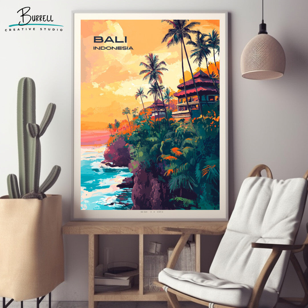 Denpasar Bali Coastal View Travel Poster & Wall Art Poster Print