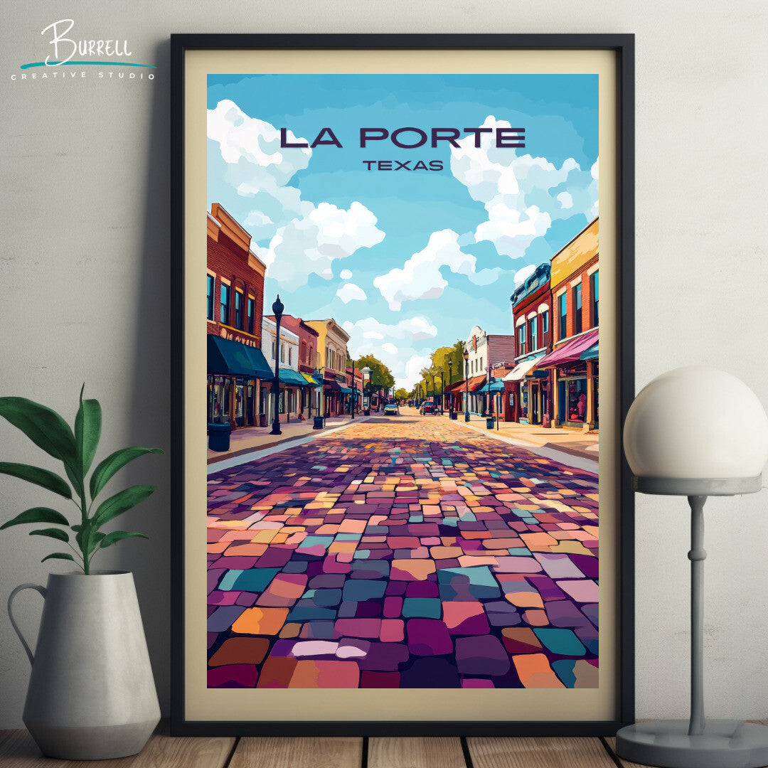 La Porte Texas Main Street Travel Poster & Wall Art Poster Print