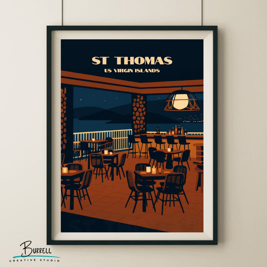 St Thomas US Virgin Islands Luna Mar Dining Travel Poster & Wall Art Poster Print
