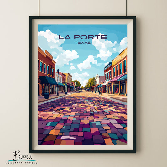 La Porte Texas Main Street Travel Poster & Wall Art Poster Print