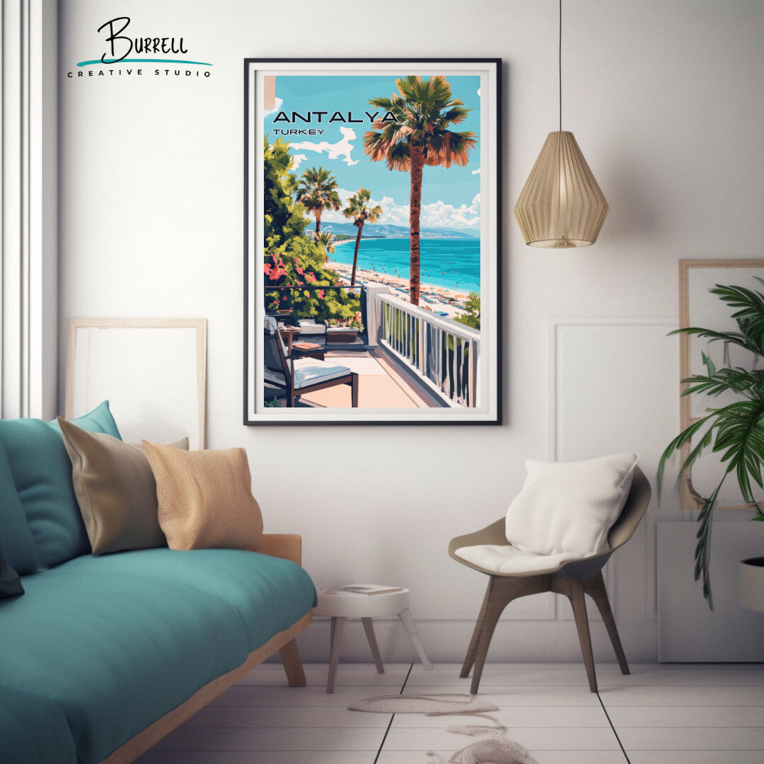 Antalya Türkiye Lara Beach View Travel Poster & Wall Art Poster Print