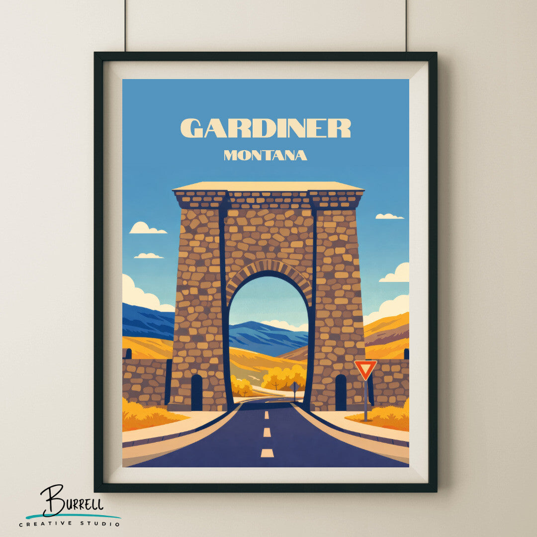 Gardiner Montana Roosevelt Arch Travel Posters & Wall Art Poster Print