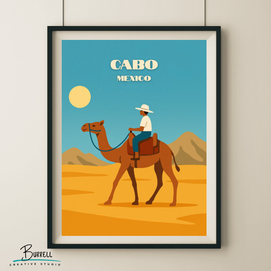 Cabo Mexico Camel Ride Travel Poster & Wall Art Poster Print