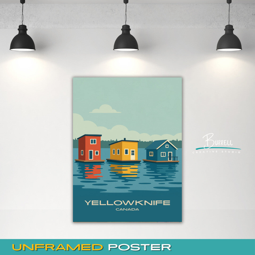 Yellowknife Canada Floating Homes Travel Poster & Wall Art Poster Print