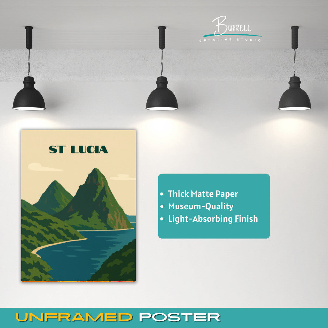 Soufrière St Lucia The Pitons Travel Poster & Wall Art Poster Print
