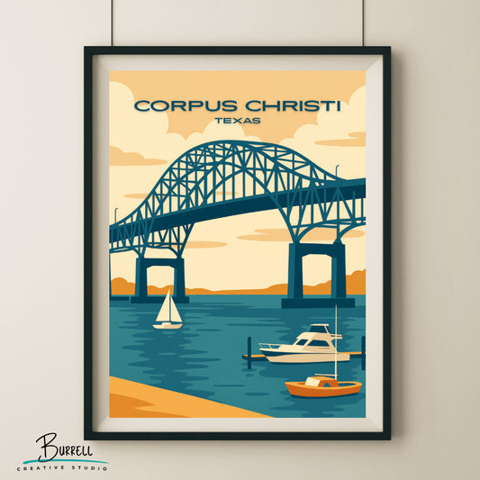 Corpus Cristi Texas Harbor Bridge Travel Poster & Wall Art Poster Print