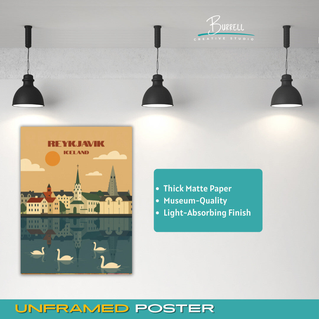 Reykjavik Iceland Tjornin Travel Poster & Wall Art Poster Print