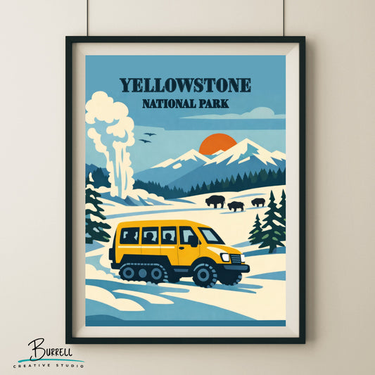 Yellowstone National Park Wyoming Winter Snowcoach Tours Travel Posters & Wall Art Poster Print