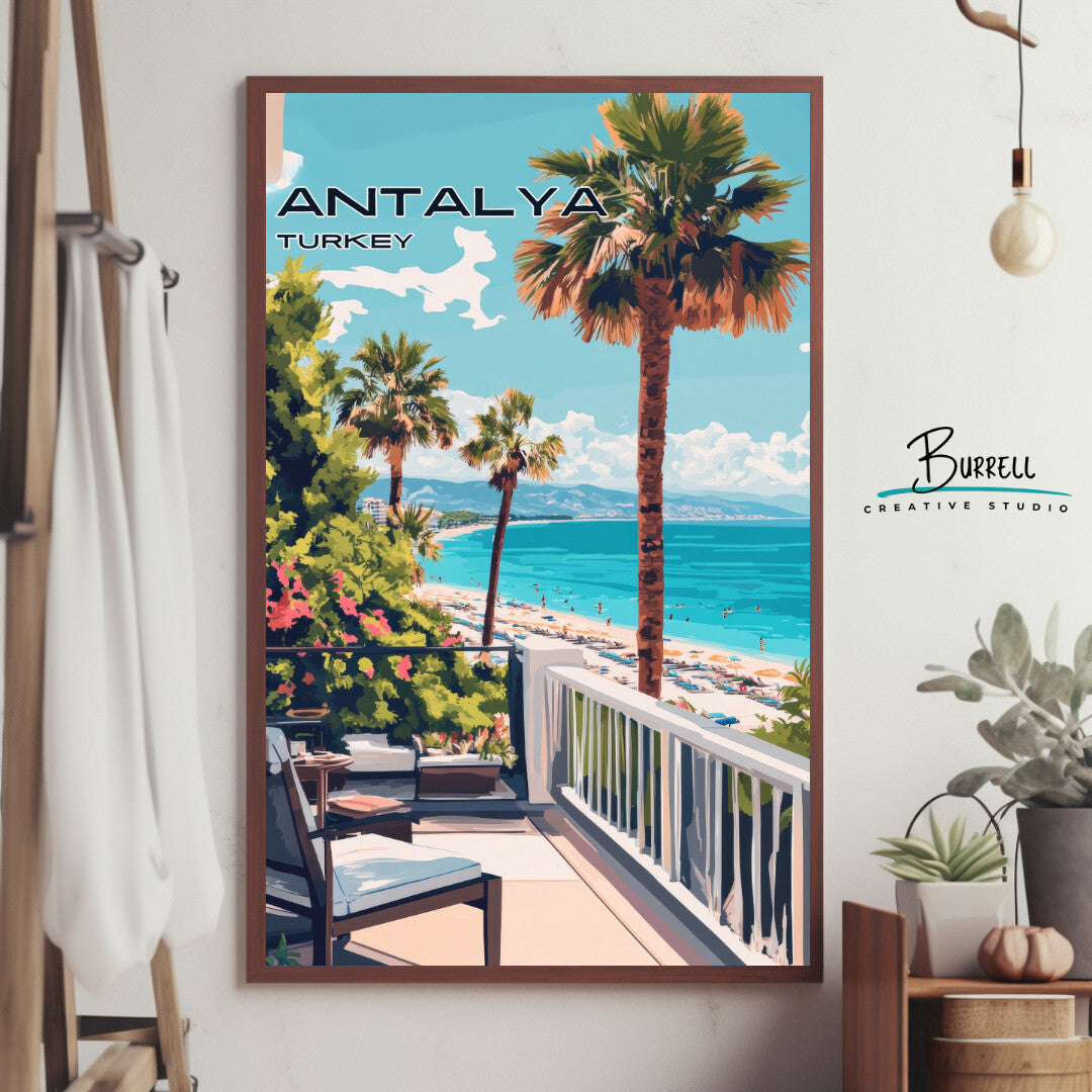 Antalya Türkiye Lara Beach View Travel Poster & Wall Art Poster Print