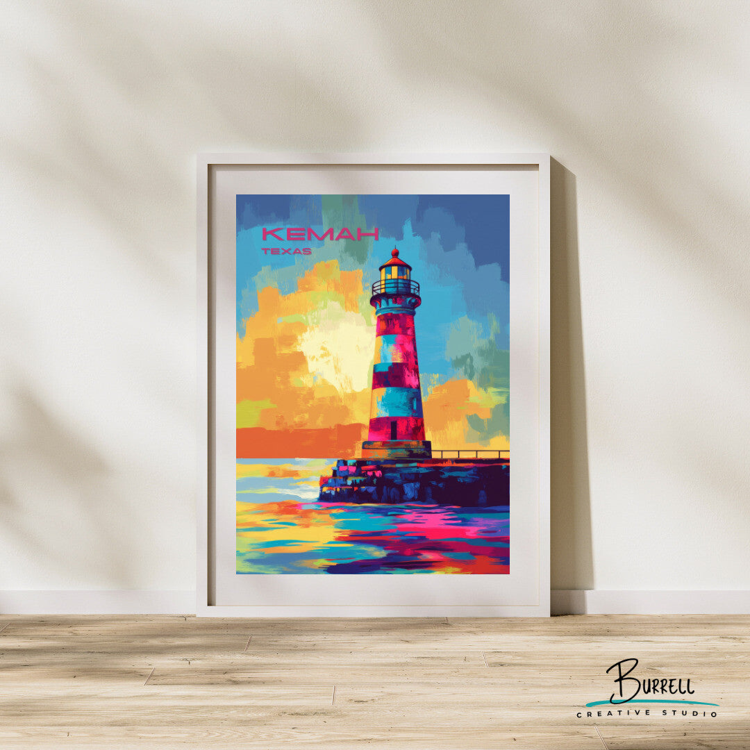 Kemah Texas Lighthouse Travel Poster & Wall Art Poster Print