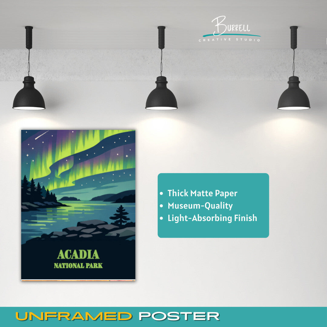 Acadia National Park Maine Northern Lights Travel Posters & Wall Art Poster Print