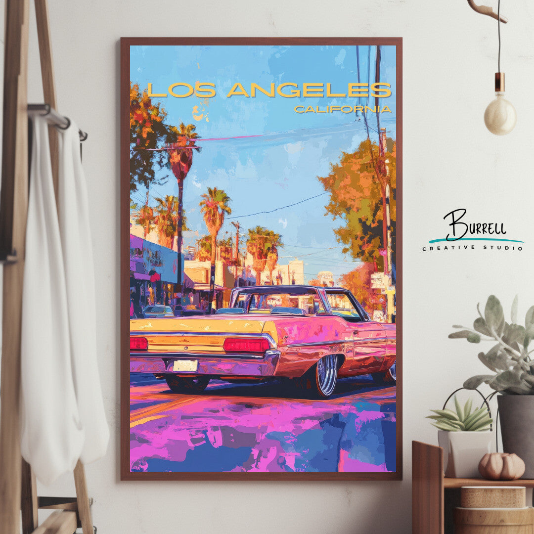 Los Angeles California Antique Car Travel Poster & Wall Art Poster Print