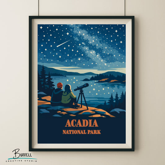 Acadia National Park Maine Star Gazing Travel Posters & Wall Art Poster Print