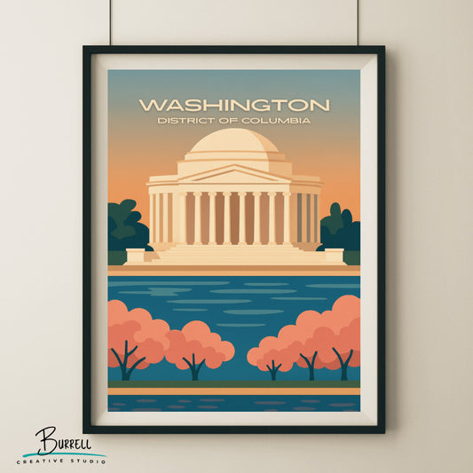 Washington District Of Columbia Jefferson Memorial Travel Poster & Wall Art Poster Print