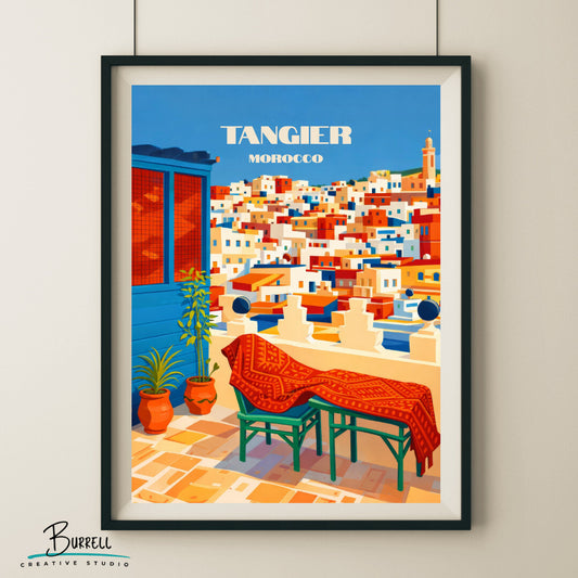 Tangier Morocco Rooftop View Travel Poster & Wall Art Poster Print