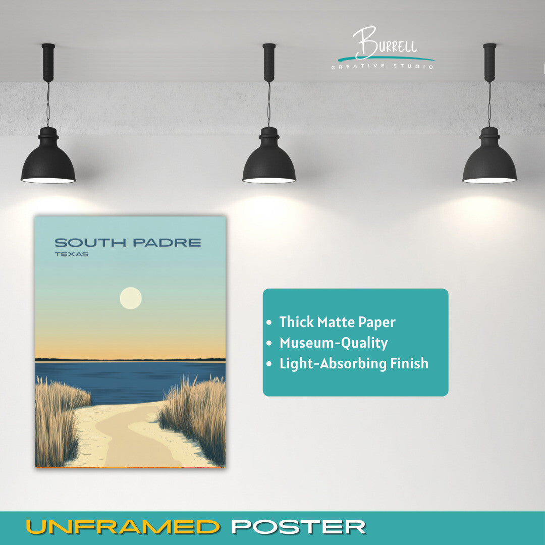 South Padre Texas Beach Sunset Travel Poster & Wall Art Poster Print