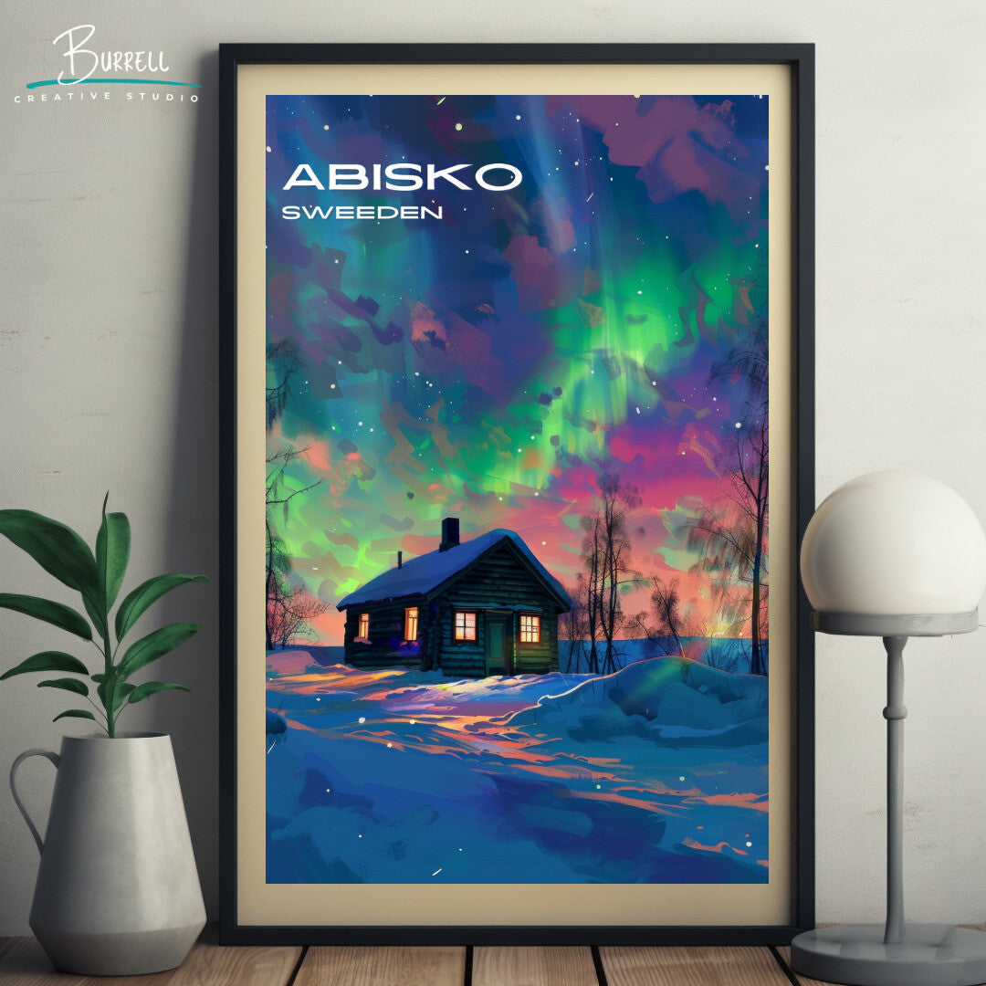 Abisko Sweden Northern Lights Travel Poster & Wall Art Poster Print