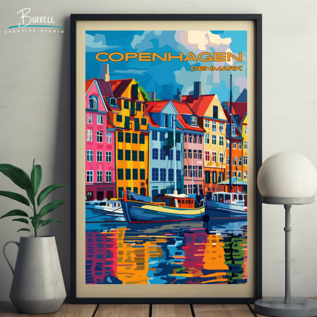 Copenhagen Denmark Nyhavn Harbor Travel Poster & Wall Art Poster Print