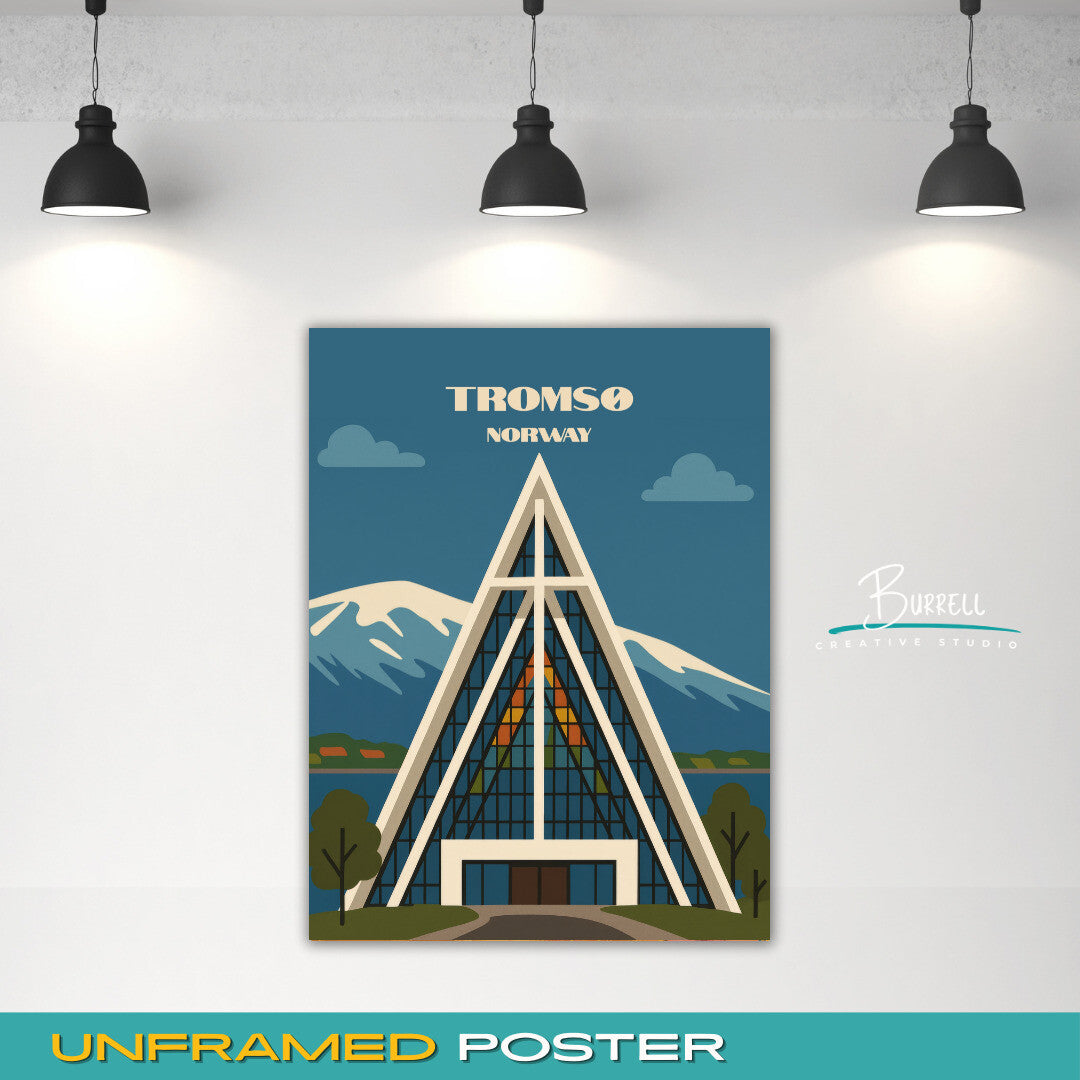 Tromsø Norway Artic Cathedral Travel Poster & Wall Art Poster Print