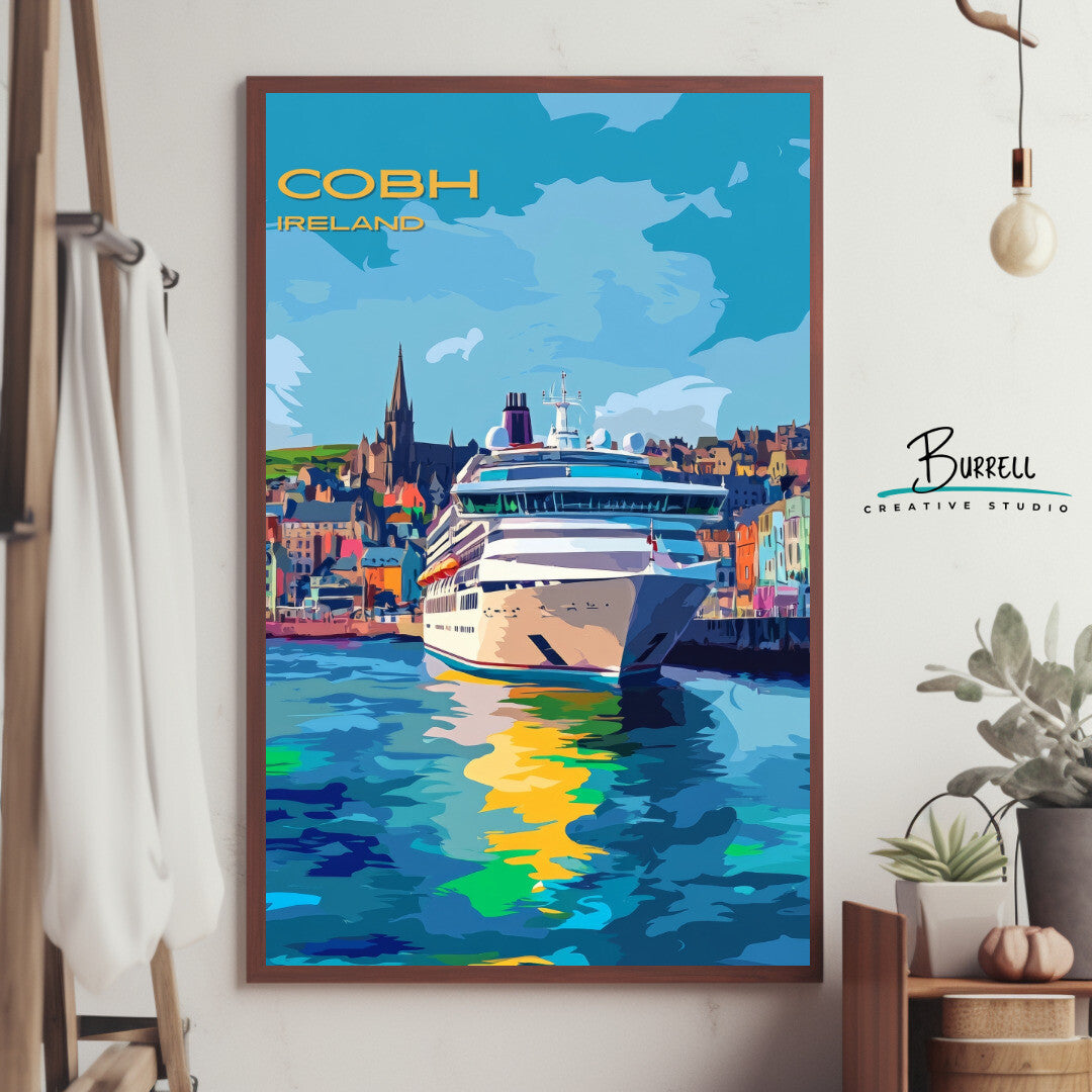 Cobh Ireland Harbor View Travel Poster & Wall Art Poster Print