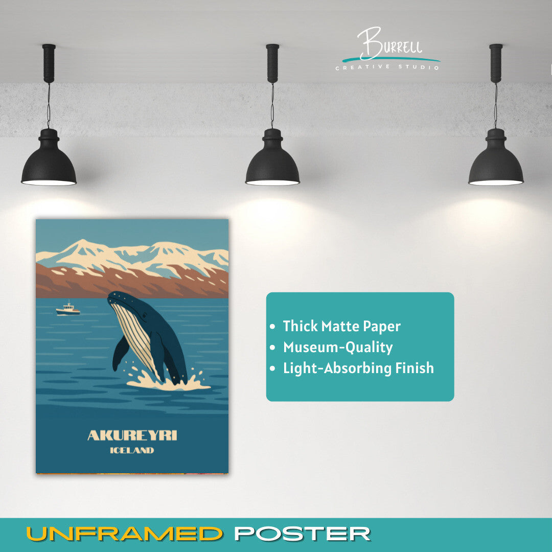 Akureyri Iceland Whale Watching Travel Poster & Wall Art Poster Print