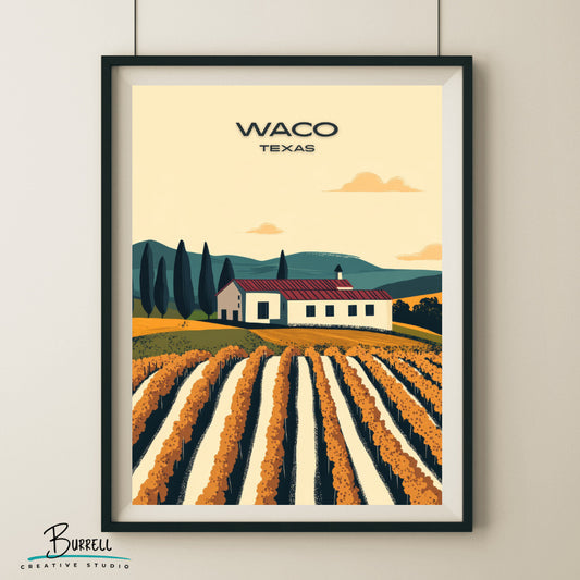 Waco Texas Wine Tasting Travel Poster & Wall Art Poster Print