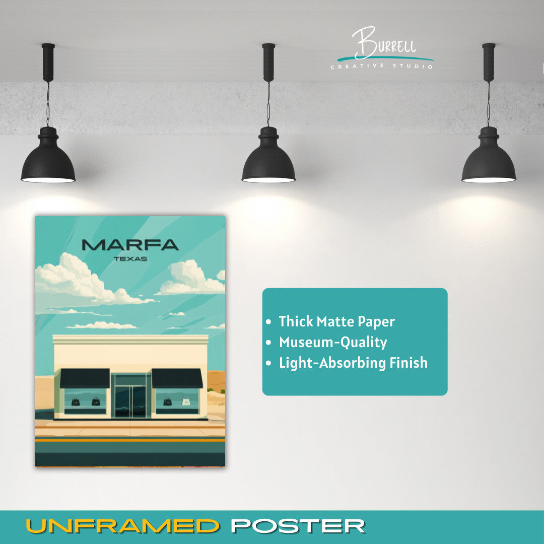 Marfa Texas Prada Art Sculpture Travel Poster & Wall Art Poster Print