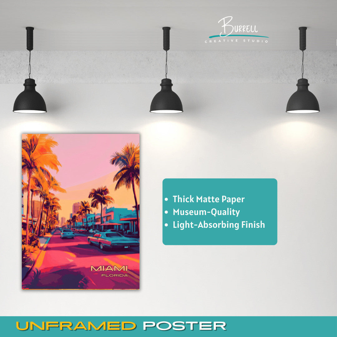 Miami Florida Scenery Travel Poster & Wall Art Poster Print