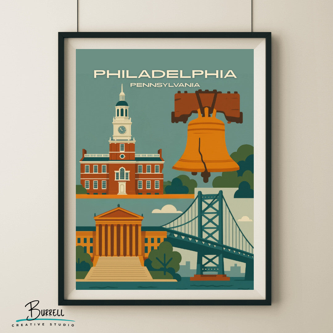 Philadelphia Pennsylvania Unique Attractions Travel Poster & Wall Art Poster Print