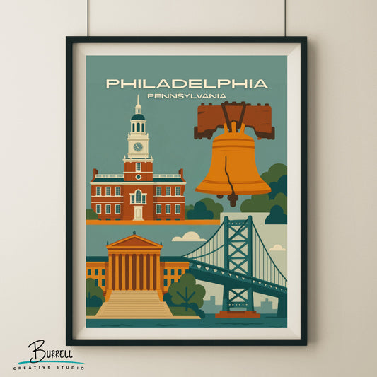 Philadelphia Pennsylvania Unique Attractions Travel Poster & Wall Art Poster Print