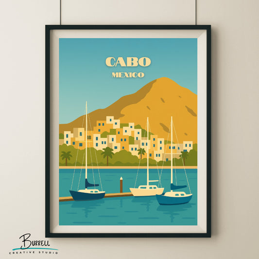 Cabo Mexico Marina View Travel Poster & Wall Art Poster Print
