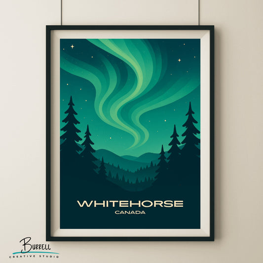 Whitehorse Canada Northern Lights Travel Poster & Wall Art Poster Print