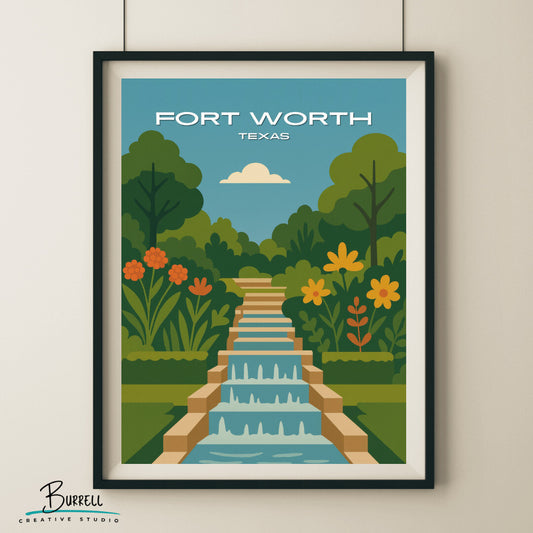 Fort Worth Texas Botanical Gardens Travel Poster & Wall Art Poster Print