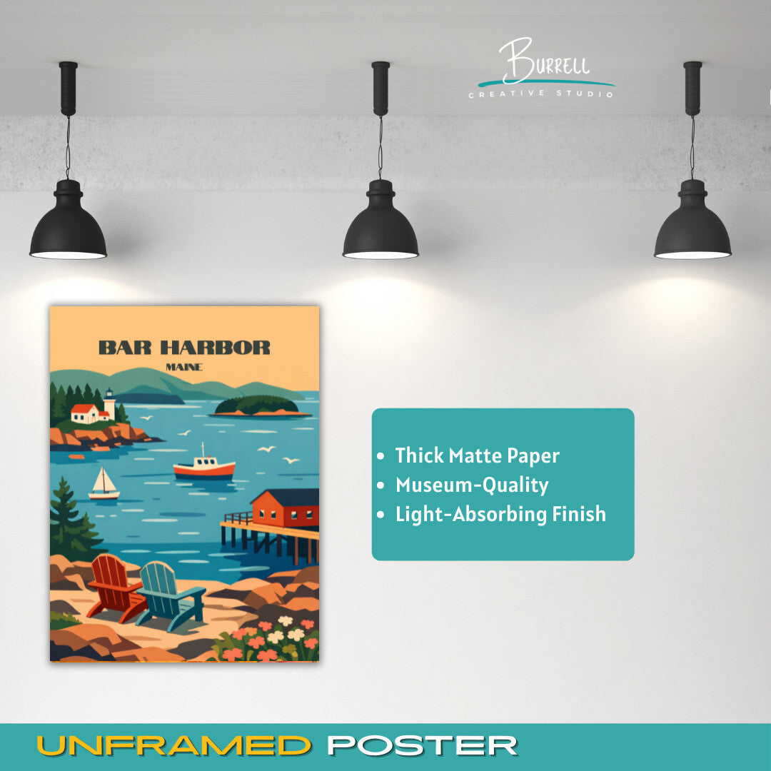 Bar Harbor Maine Coastal View Travel Poster & Wall Art Poster Print