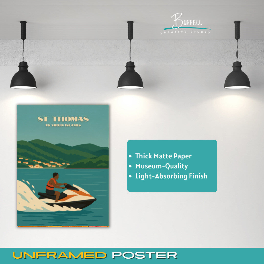 St Thomas US Virgin Islands Jet Ski Tour Travel Poster & Wall Art Poster Print