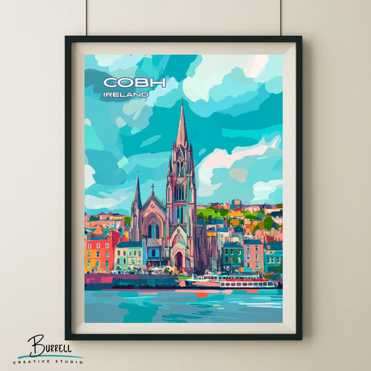 Cobh Ireland St. Colman Cathedral Travel Poster & Wall Art Poster Print