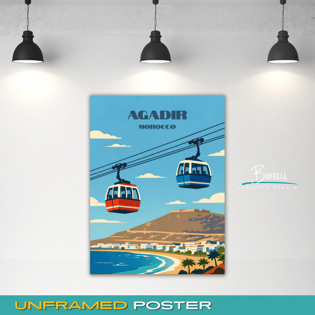 Agadir Morocco Cable Car Travel Poster & Wall Art Poster Print