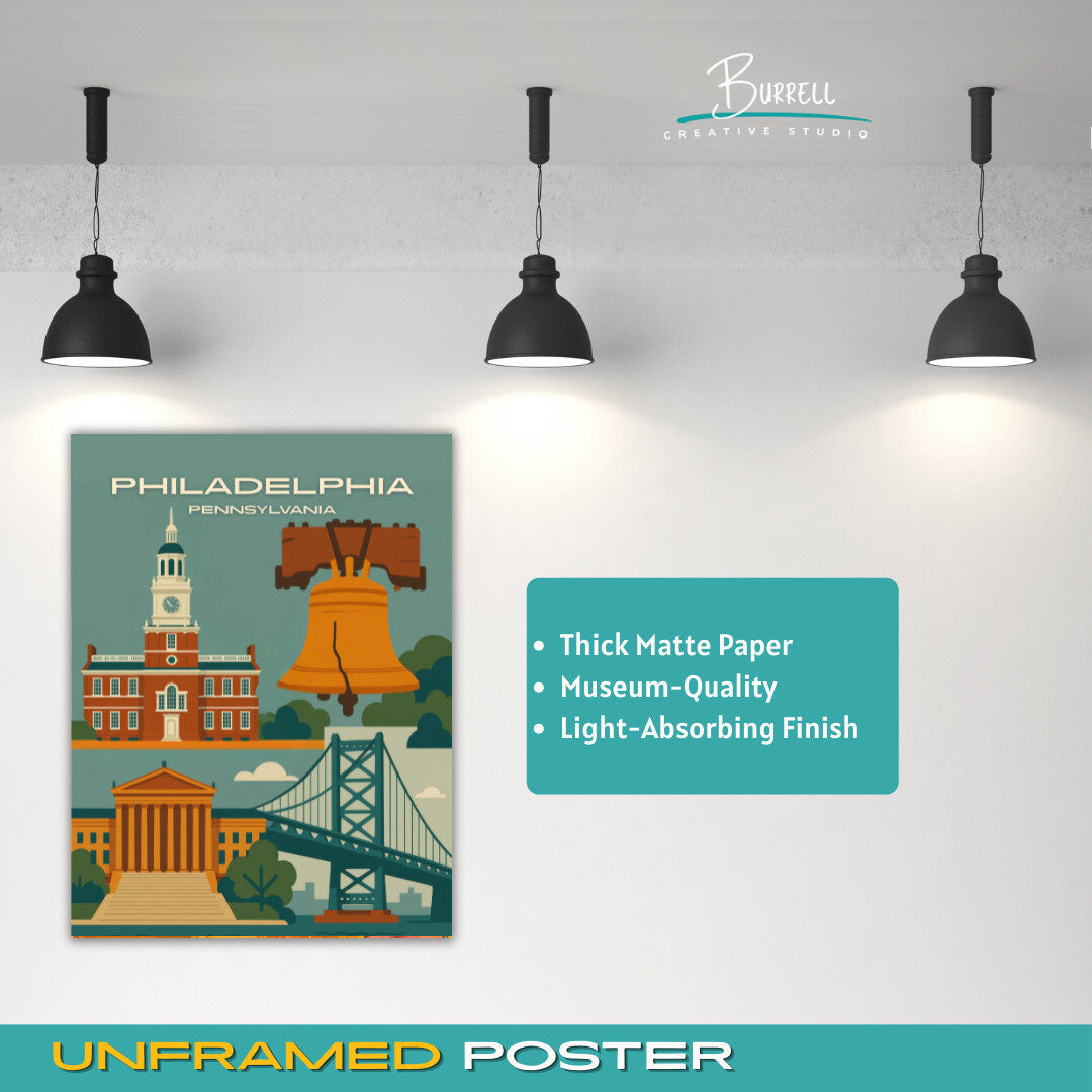 Philadelphia Pennsylvania Unique Attractions Travel Poster & Wall Art Poster Print