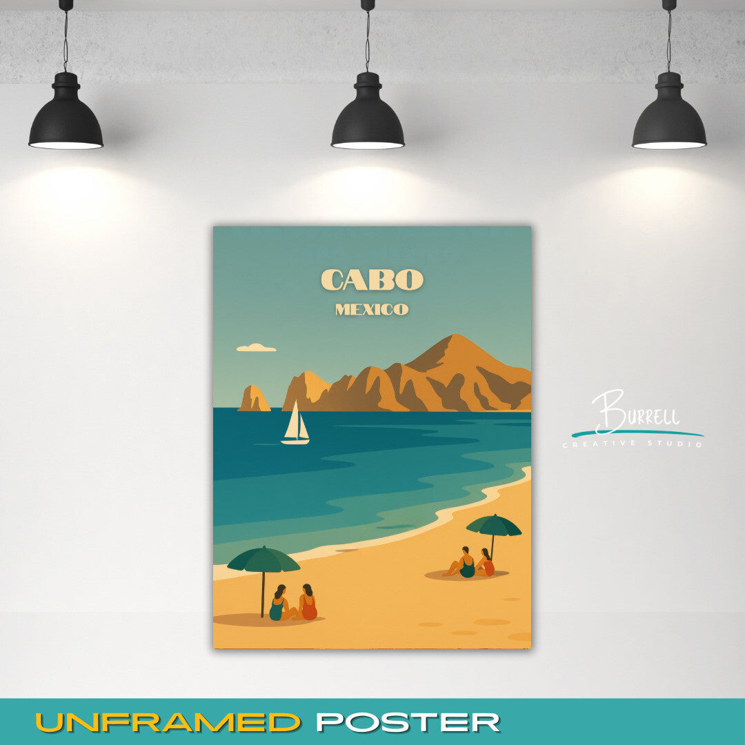 Cabo Mexico Medano Beach Travel Poster & Wall Art Poster Print