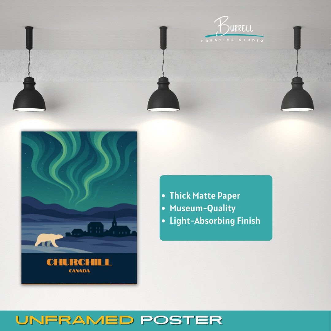 Churchill Canada Northern Lights Travel Poster & Wall Art Poster Print
