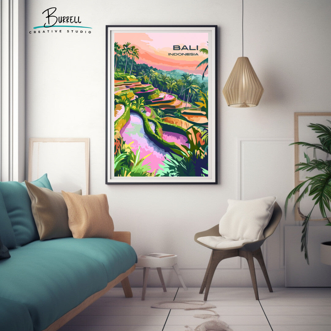 Tegalalang Bali Rice Terraces Travel Poster & Wall Art Poster Print