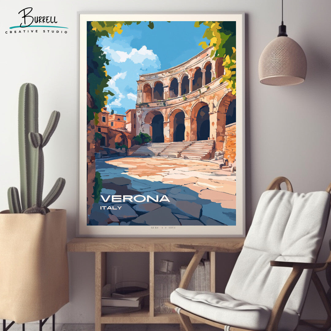 Verona Italy Arena Travel Poster & Wall Art Poster Print