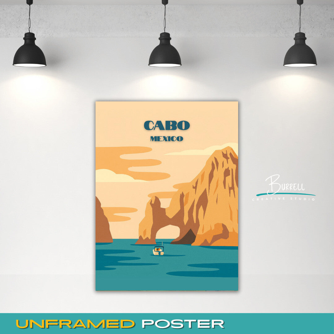 Cabo Mexico Arch Coastal View Travel Poster & Wall Art Poster Print