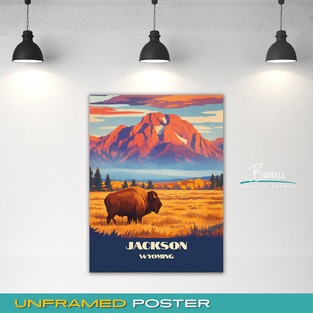 Jackson Wyoming Mount Moran Travel Posters & Wall Art Poster Print