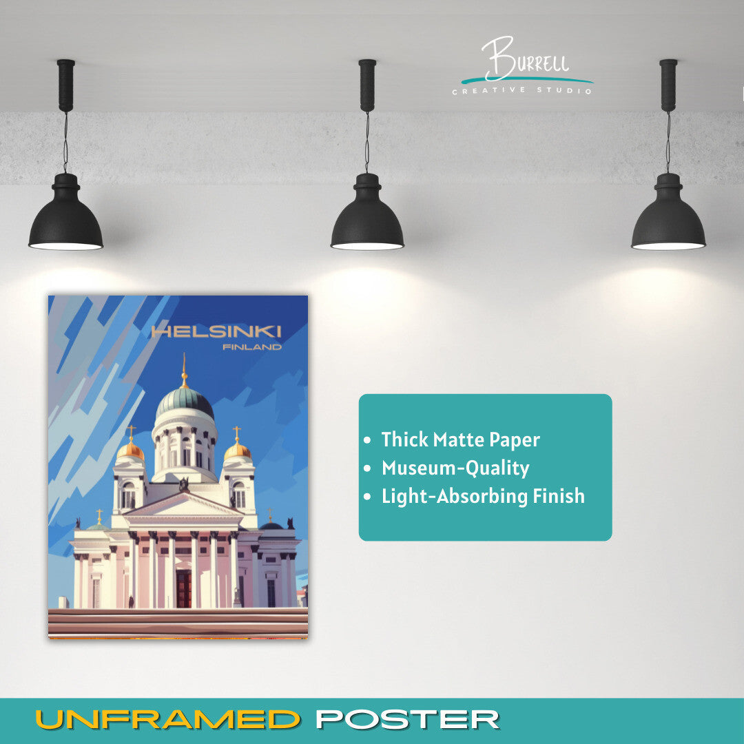 Helsinki Finland Cathedral Travel Poster & Wall Art Poster Print